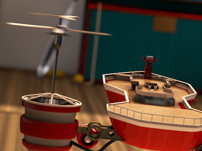 Flying Toy Ship 3d cinema 4d photoshop