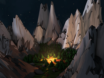Final Forest Render 3d 4d camp cinema 4d fire forest low poly mountains photoshop