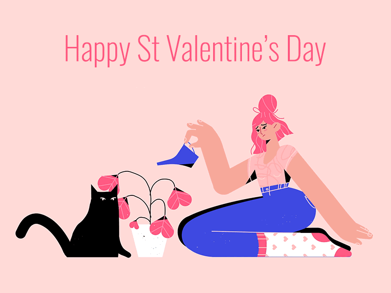 Love plant after effects animation cat character funny gif girl illustration motion pink plant rig rigging valentines