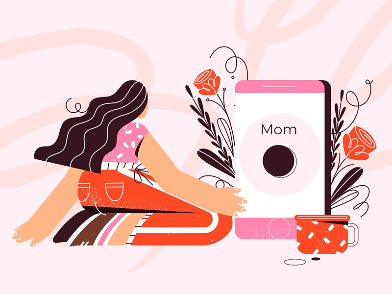 Don’t forget to call your mommy! after effects animation call call center character funny gif girl illustration iphone moho moho12 motion pink plants rigging