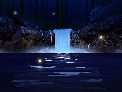 Jungle Night digital painting earth day fireflies illustration jungle night waterfall