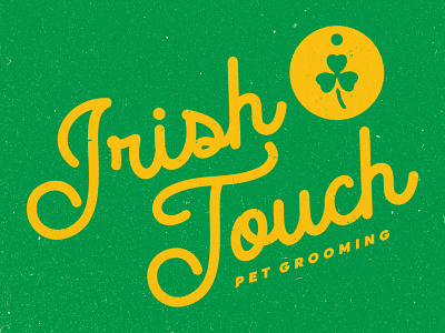 Irish Touch Pet Grooming clover logo logo design logomark logotype tag texture window sign wordmark