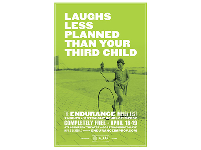 Laughs less planned than your third child atlas improv co. duotone poster type