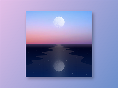 #bridge blue bridge color drawing graphic design illust illustration moon night reflection sea sketch sky