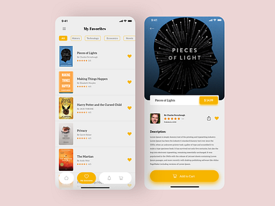 Books store App - books page + Favorites page app book app dribbble ebook ecommerce ios sketch ui design ux design visual design xd