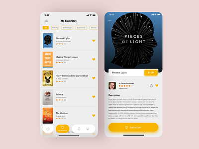 Books store App - books page + Favorites page