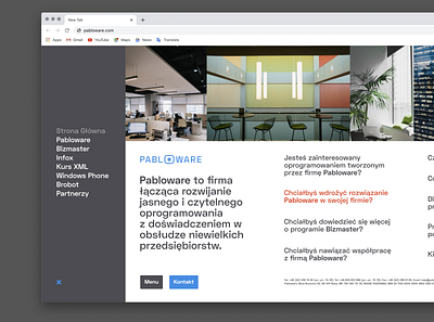 Pabloware website - opened menu state branding design typography ui ux web web design website