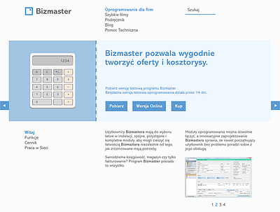 Bizmaster Invoicing Software website hompage. design ui web design website