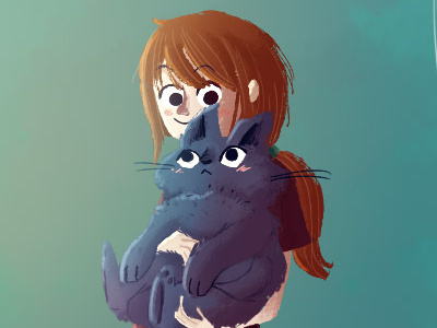Girl and fat cat cat girl illustration kid