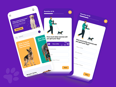 Dog Breed Survey App breeds dogs purple quiz survey ui ux