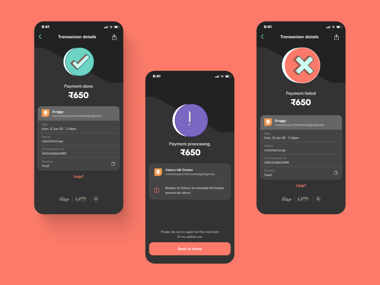 Payment States(Results) for Jupiter Edge by Aditya Krishnan on Dribbble
