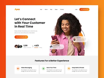 Chat Application Landing Page chat chat app chat app landing page chat application communication landing page message messages ui uidesign uiux uiux design webpage website