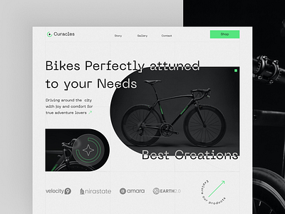 Curacles - Bike Selling Website Landing Page bicycles bikes black design green landing page ui uidesign uiux uiux design web design website