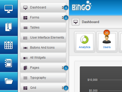 Bingo Admin Dashboard admin admin panel dashboard sidebar ui user interface web application widget