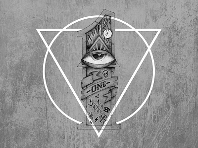 One Eyed eye graphite grey hand drawn illustration one tattoo triangle