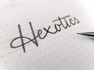 Hexotics calligraphy hand lettering logo pencil type