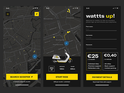 wattts. E-Scooter sharing app design. app branding design ui ux