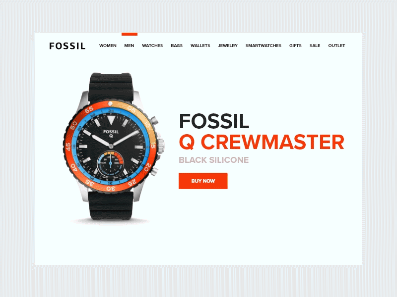 Fossil Q Crewmaster Watch Landing Page UI Animation after animation effects fossil landing modern simple ui ux watch web xd