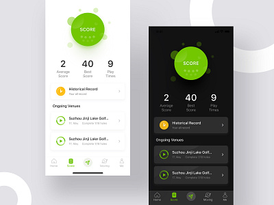 golf application UI design