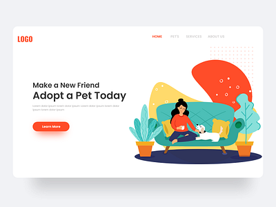 Adopt a Pet animal care design dog flat illustraion minimal ui uiux ux website