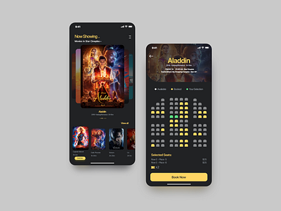 Show ticket booking app app app design clean dark ui design movie ui uiux ux