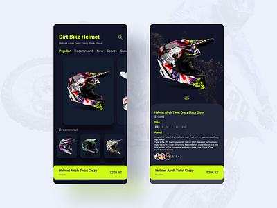Dirt Bike Helmet. app app design bike biker clean dark design helmet ui uiux ux