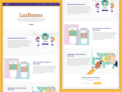 LazBeans coffee illustration landing page networking student visual design