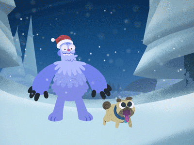 Merry Christmas from Deep Sky! animation character animation illustration motion graphics pug snow yeti