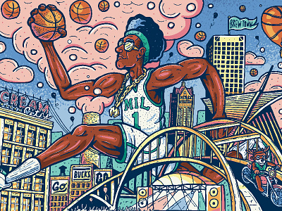 Cream City Baller Illustration basketball basketballart illustration milwaukee nbaart popart skylineillustration vector
