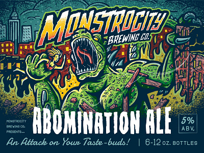 Abomination Ale brewery craftbeer godzilla illustration illustrator logo monstermovie packagingillustration retro vintage
