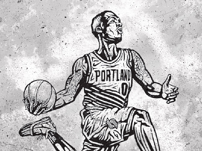Damian Lillard Line Art basketball basketballart blackandwhite illustration illustrator ink inking lineart linework texture