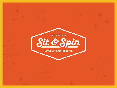 Sit & Spin arkansas fayetteville hamburger laundromat logo midcentury re brand restaurant retro script seal vintage