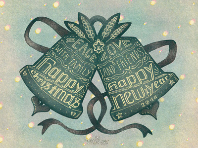 Happy Christmas to everyone! 2013 bells green greeting heart lettering retro ribbons snowflakes star vintage xmas
