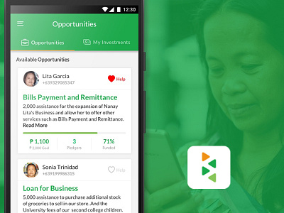 Siglo Mobile App - Opportunities Screen android crowdfunding mobile app