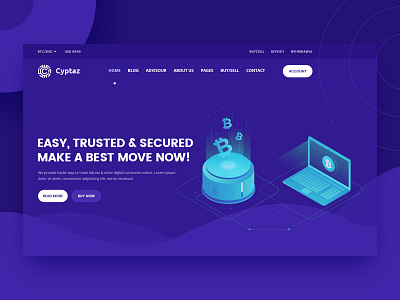 Cyptaz - CryptoCurrency PSD Template bitcoin blockchain branding business buy and sell corporate template crypto crypto trading cryptocurrency currency exchange digital digital currency exchange ico agency ico template illustration investments mining coin ui ux