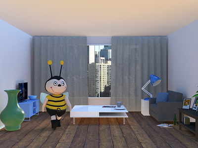 Bee moved into her new apartment 3d 3dcharacter 3dgraphics 3dmodelling 3dscene apartment b3d bee beehive blender3d blender3dart walking