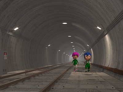 Boy and Girl walking in a Metro Tunnel 3d 3dcharacter 3dgraphics 3dmodelling 3dscene b3d blender3d blender3dart boy girl metro tunnel