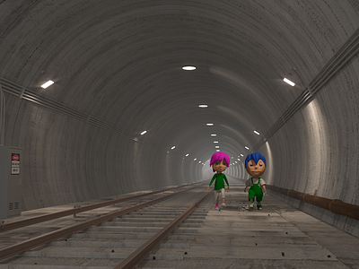 Boy and Girl walking in a Metro Tunnel