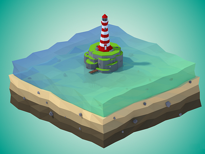 Low Poly Lighthouse on a Rock