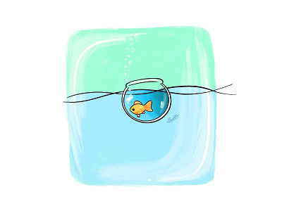 Fish In A Bowl - Illustration animal aquatic cute digital art drawing fish fish bowl illustration illustrator procreate