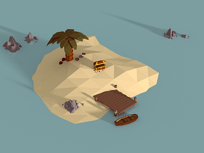 Little Island coconut island low poly plage ship