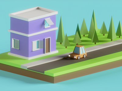 Low poly house 3d blender house low poly trees