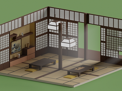 Japan house 3d blender house japan low poly