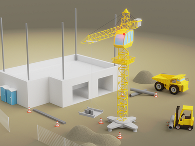 Construction Site 3d blender construction crane design low poly vehicles