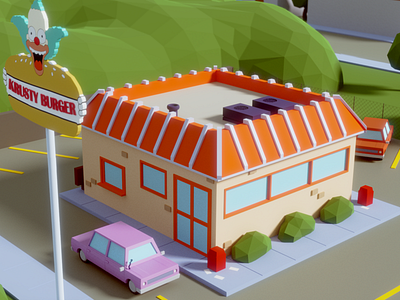 Burger 3d blender burger construction krusty burger low poly simpsons