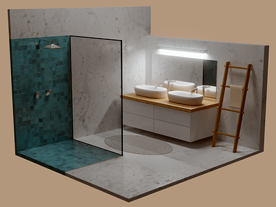 Bathroom 3d bath bathroom blender house low poly marble tiles wood