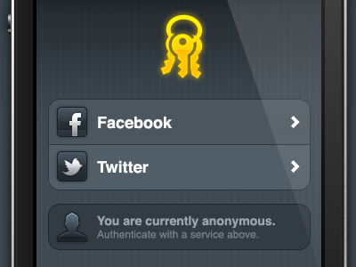 Authenticate UI authenticate dark facebook keys socialize twitter