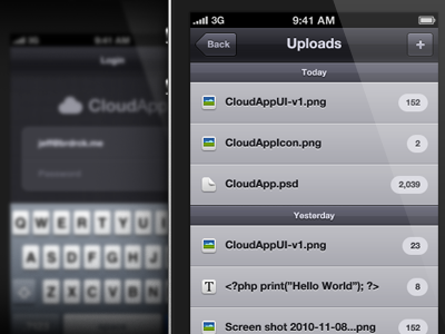 Stratus App iPhone UI v2 cloudapp dark interface iphone iphone4 ui