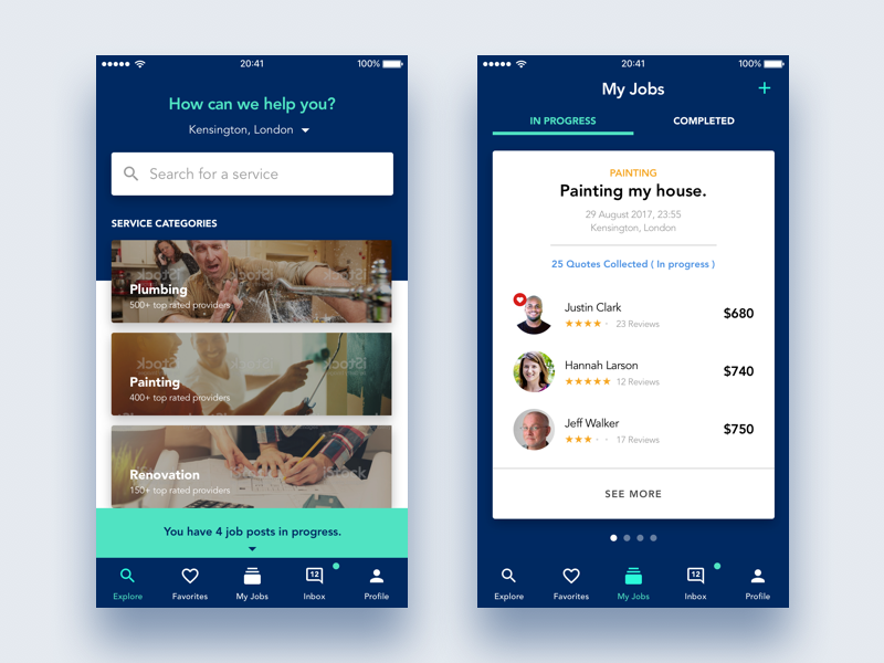 Services App card view services ios mobile app