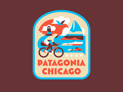 Patagonia Chicago badgge bike biking character chicago fish illustration lake life logo michigan outdoor patagonia wild